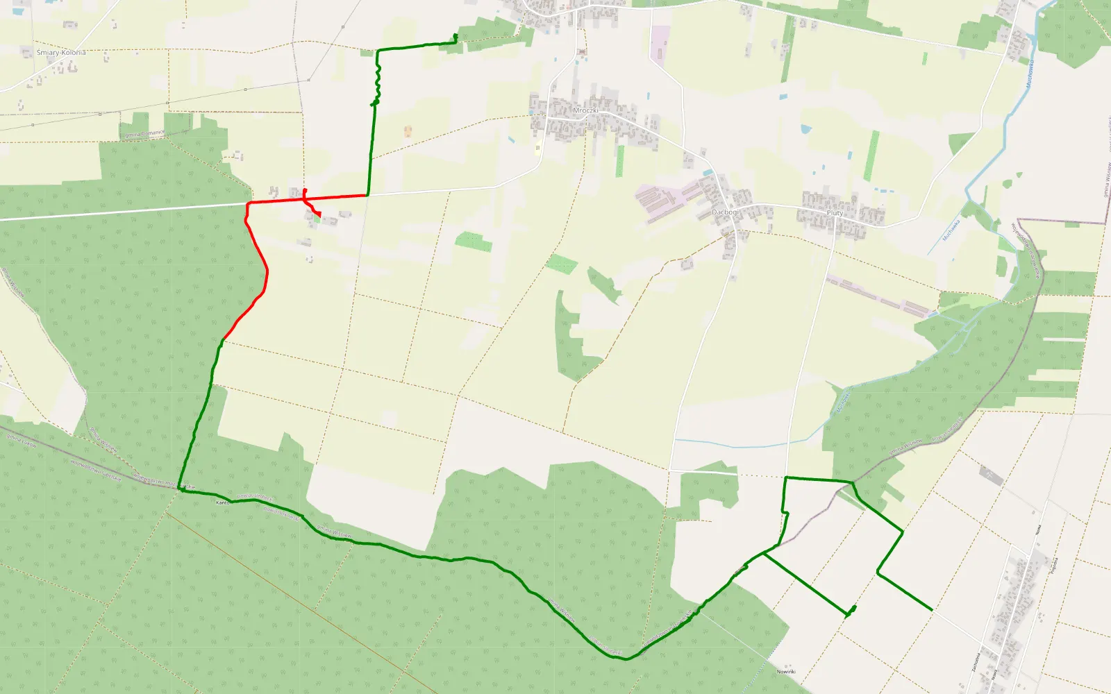 Map of Jastrzębie Smiary - Gręzówka - 10.9 km offroad trail, Siedlce County