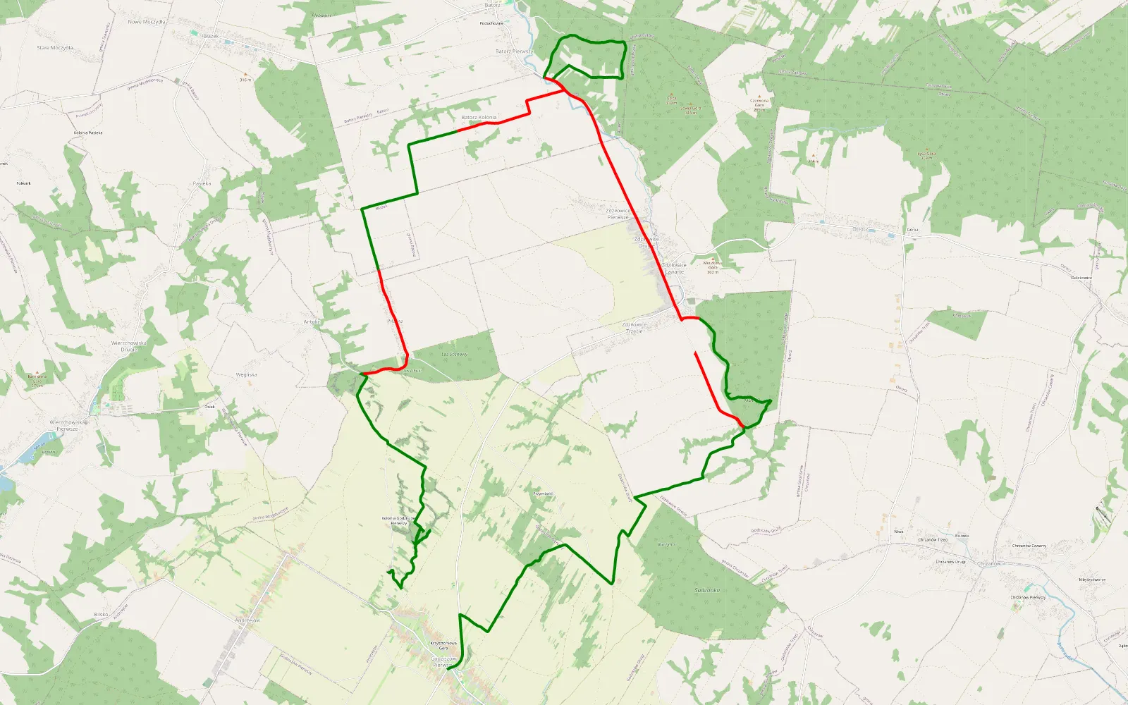 Map of Godziszów Pierwszy - 34.7 km offroad trail, Janów Lubelski County