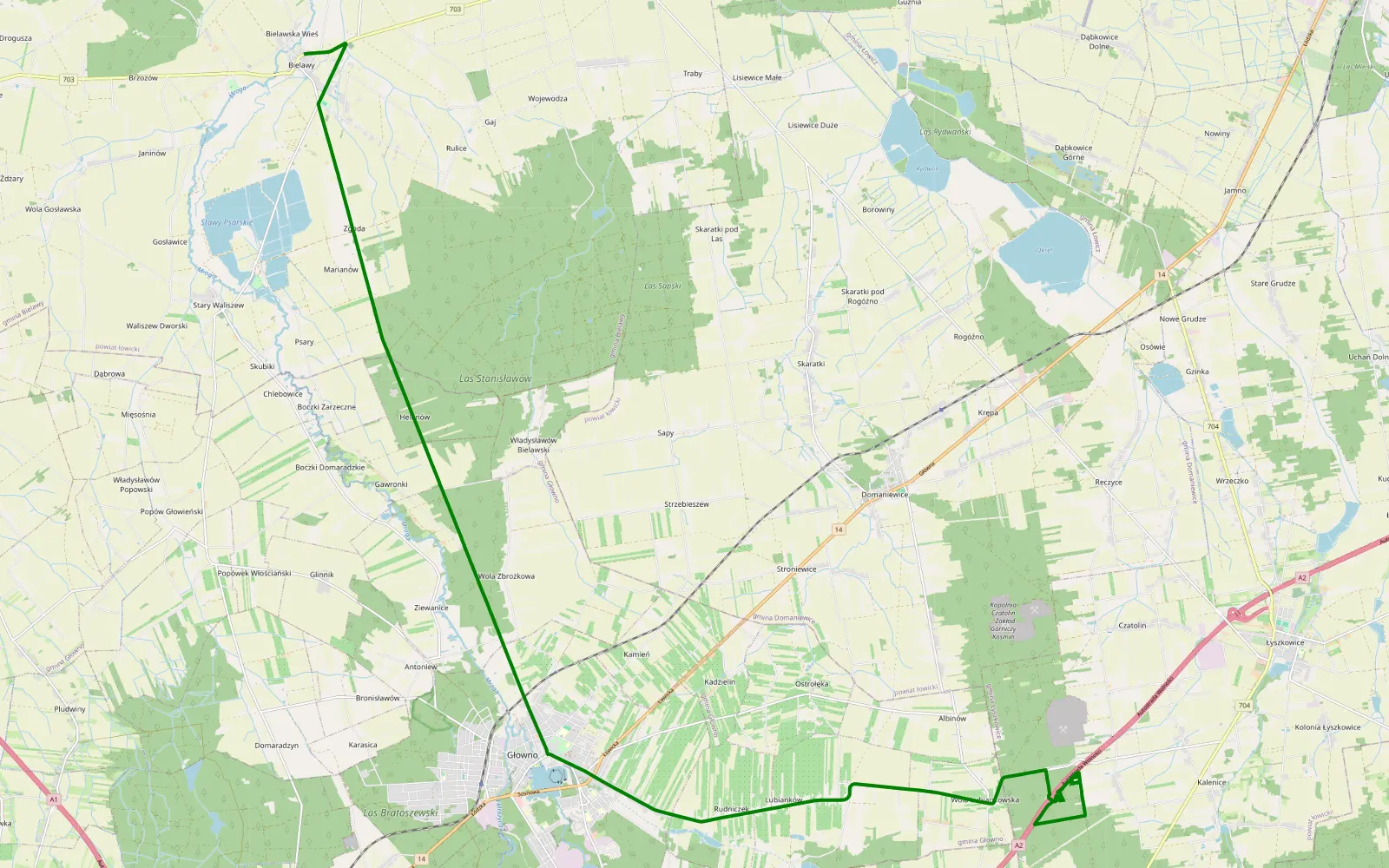 Mapa trasy Wola Lubiankowska - Bielawy - 6.1 km trasy offroad, Powiat Łowicki