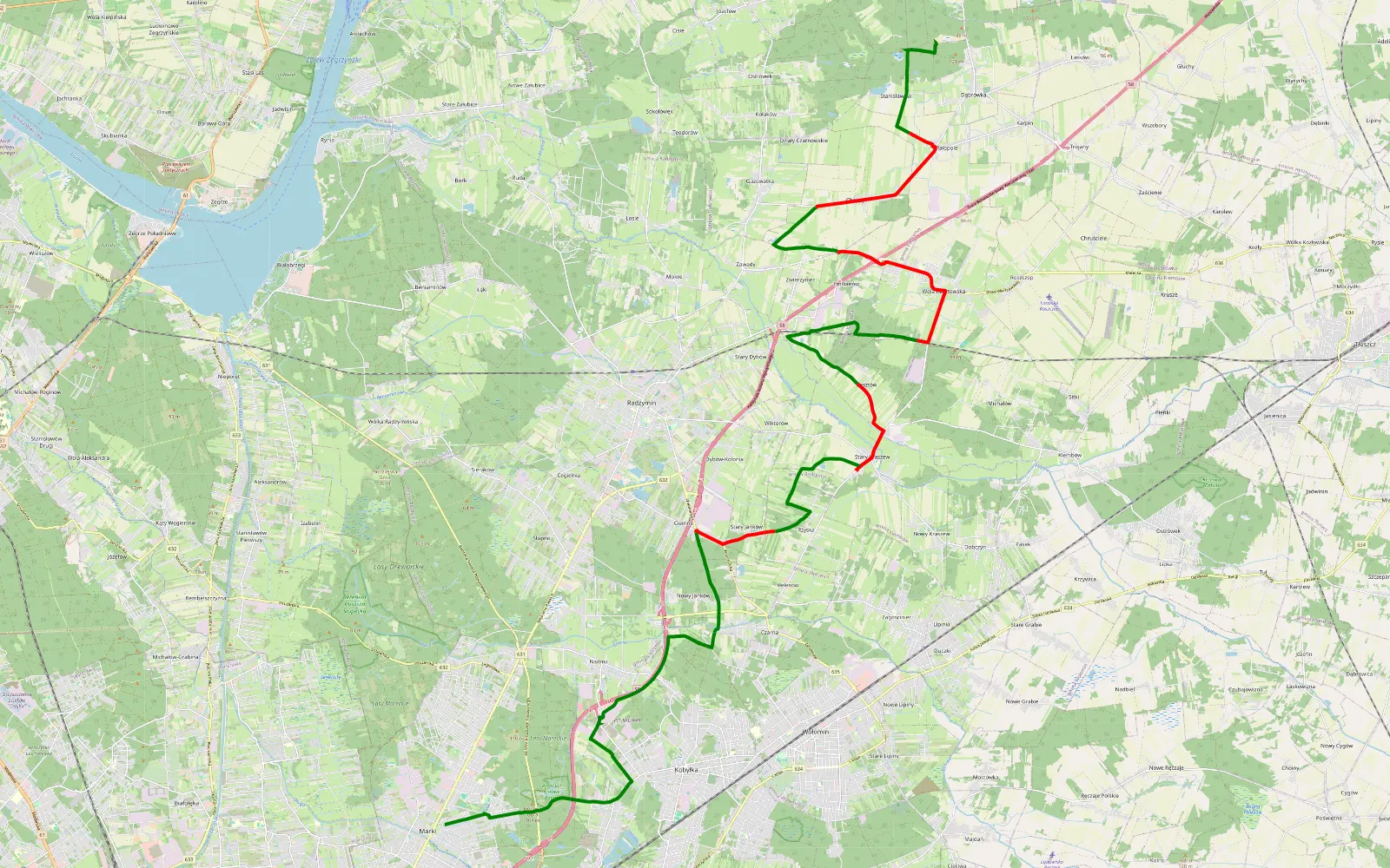 Mapa trasy Dąbrówka - Marki - 31.6 km trasy offroad, Powiat Wołomiński