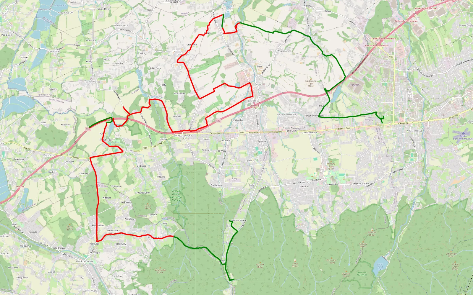 Map of Domowa - 25.4 km offroad trail, Bielsko County