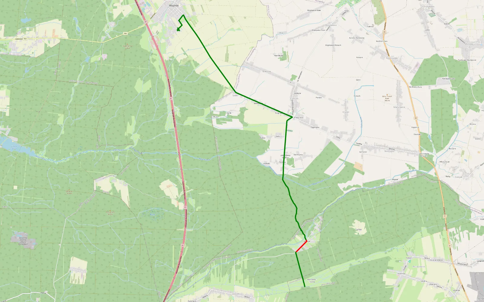 Mapa trasy Zendek Ostrowy - Wożniki - 2.5 km trasy offroad, Powiat Tarnogórski