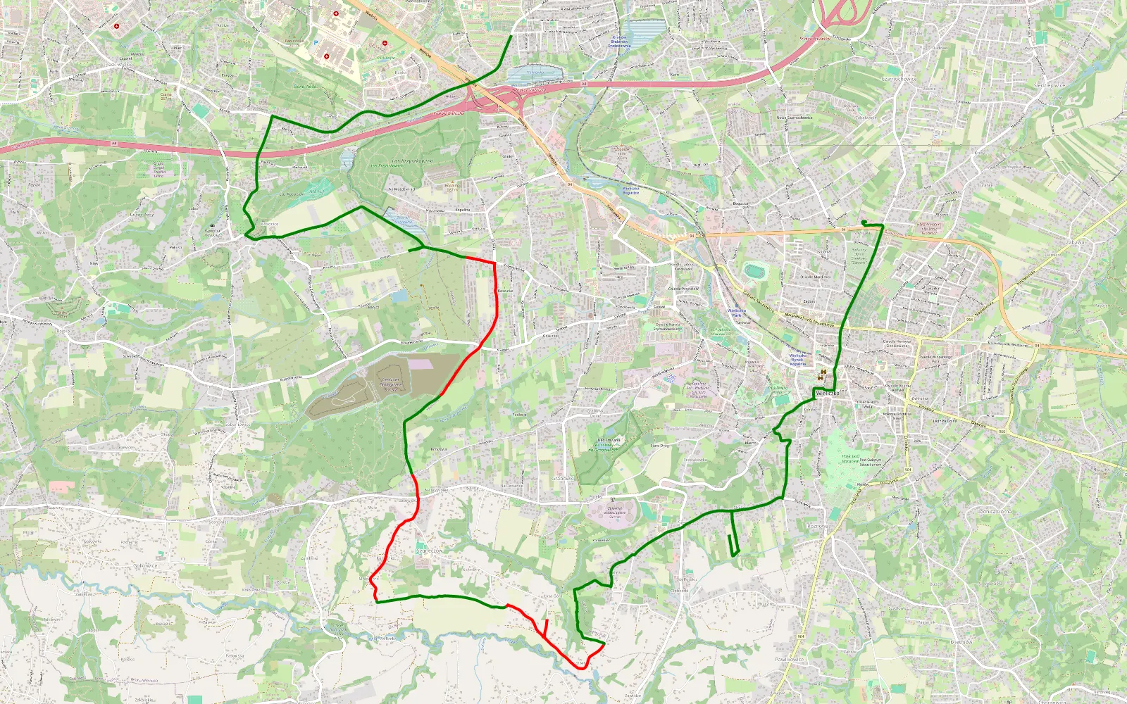 Map of Wieliczka - Bieżanów-Prokocim - 7.4 km offroad trail, Wieliczka County
