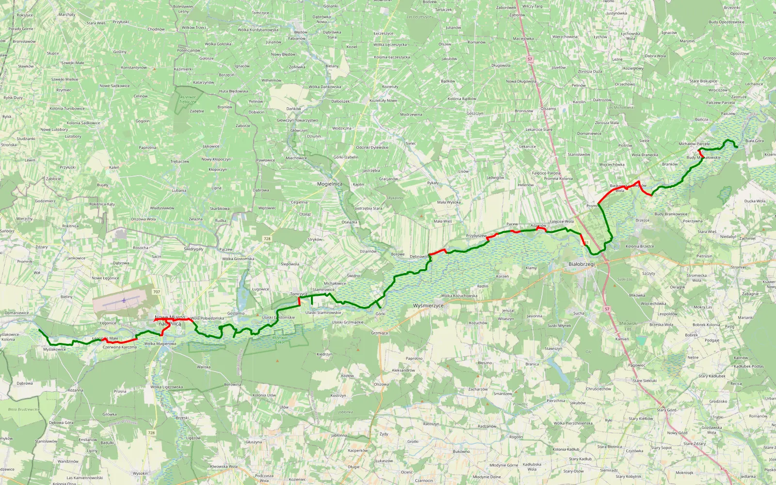 Map of Kobuz - Zator - 68 km offroad trail, Grójec County