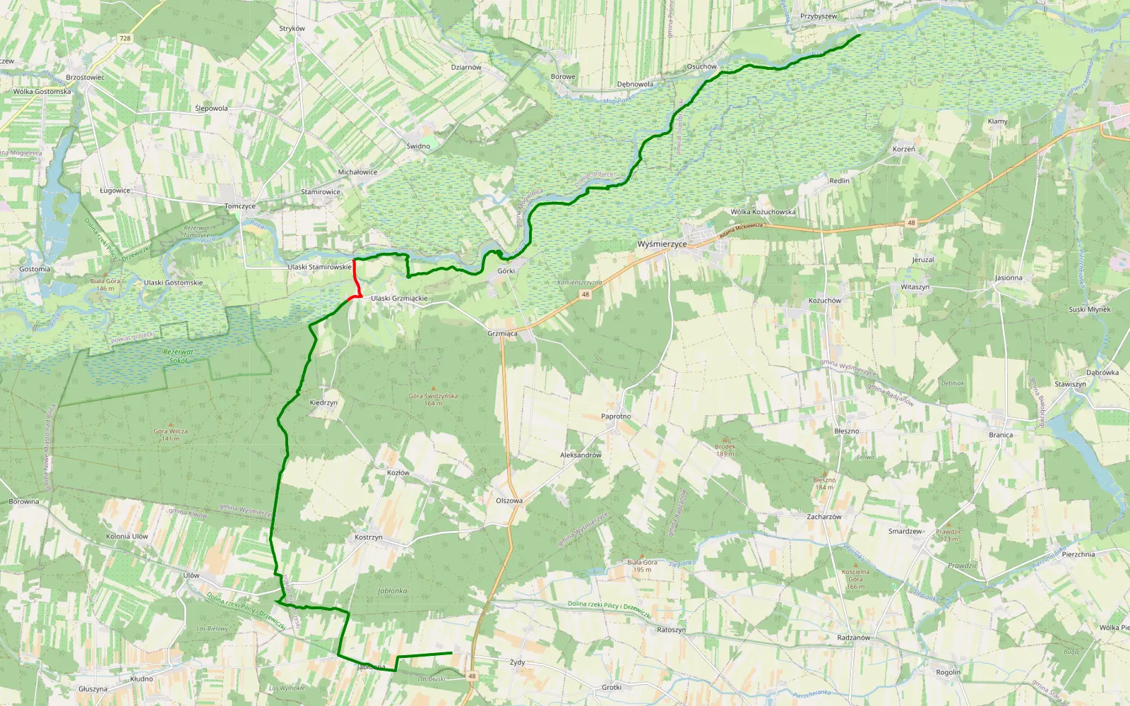 Map of Wojciechów - Przybyszew - 22.5 km offroad trail, Białobrzegi County