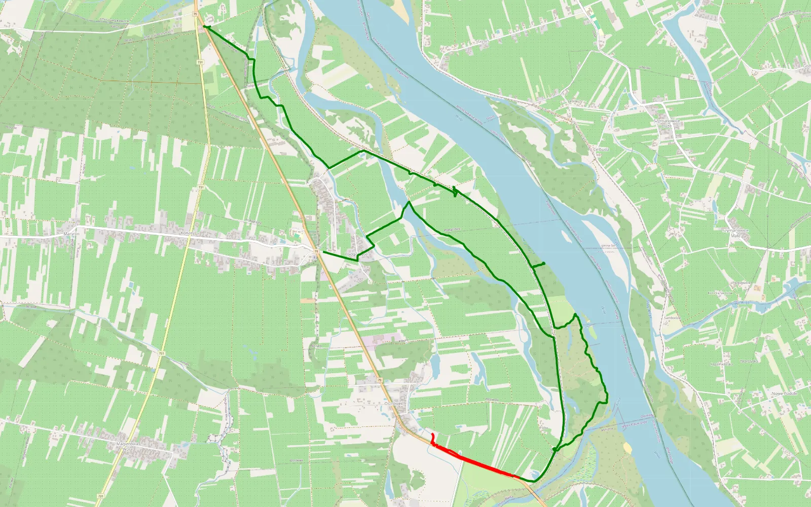 Mapa trasy Potycz - Podgórzyce - 14.8 km trasy offroad, Powiat Grójecki
