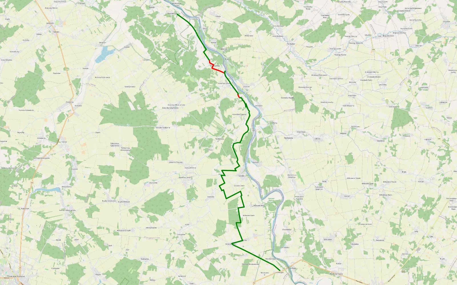 Mapa trasy Frankopol - Kamieńczyk - 27 km trasy offroad, Powiat Sokołowski