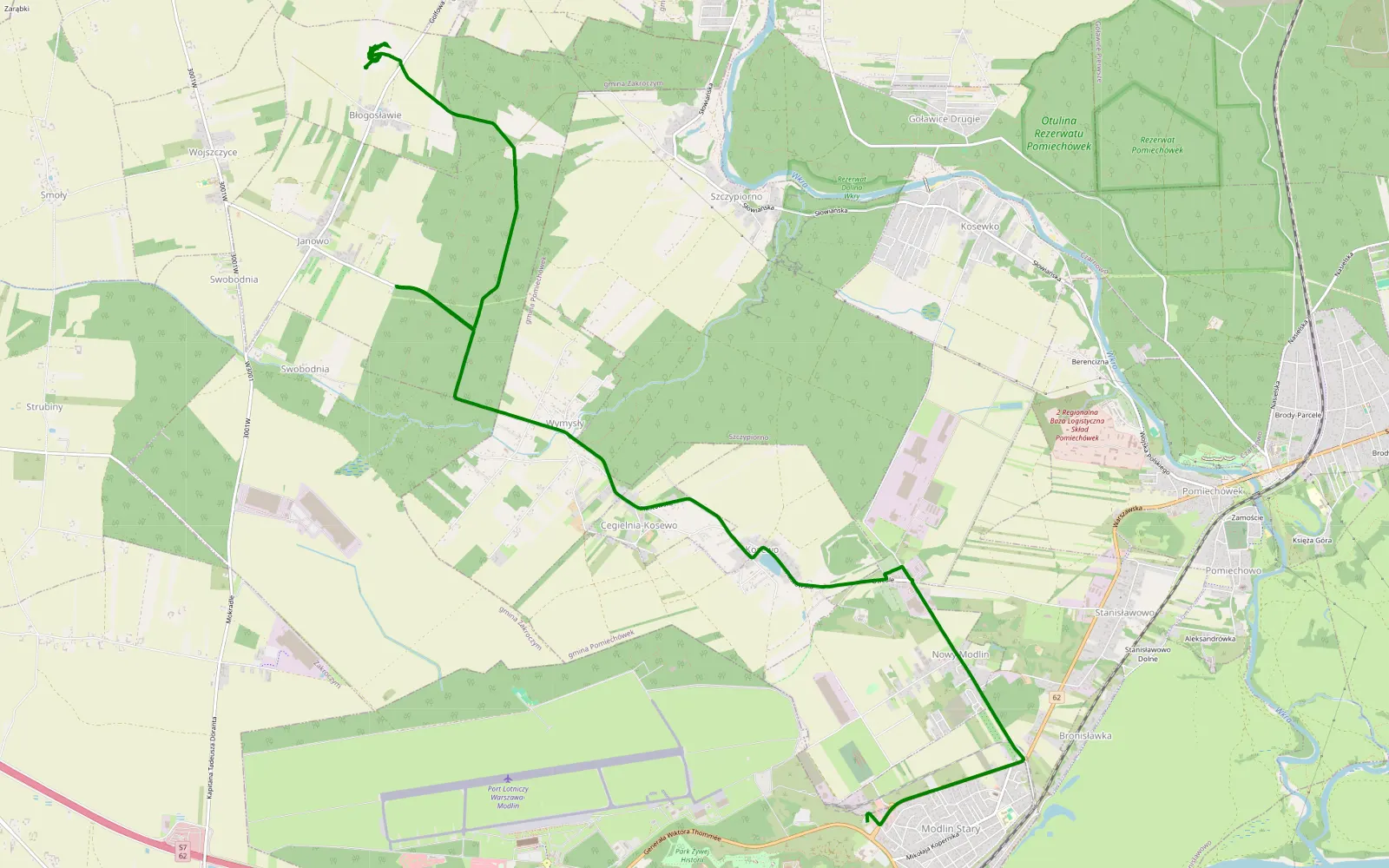 Mapa trasy Modlin - Śniadowo - 4.2 km trasy offroad, Powiat Nowodworski