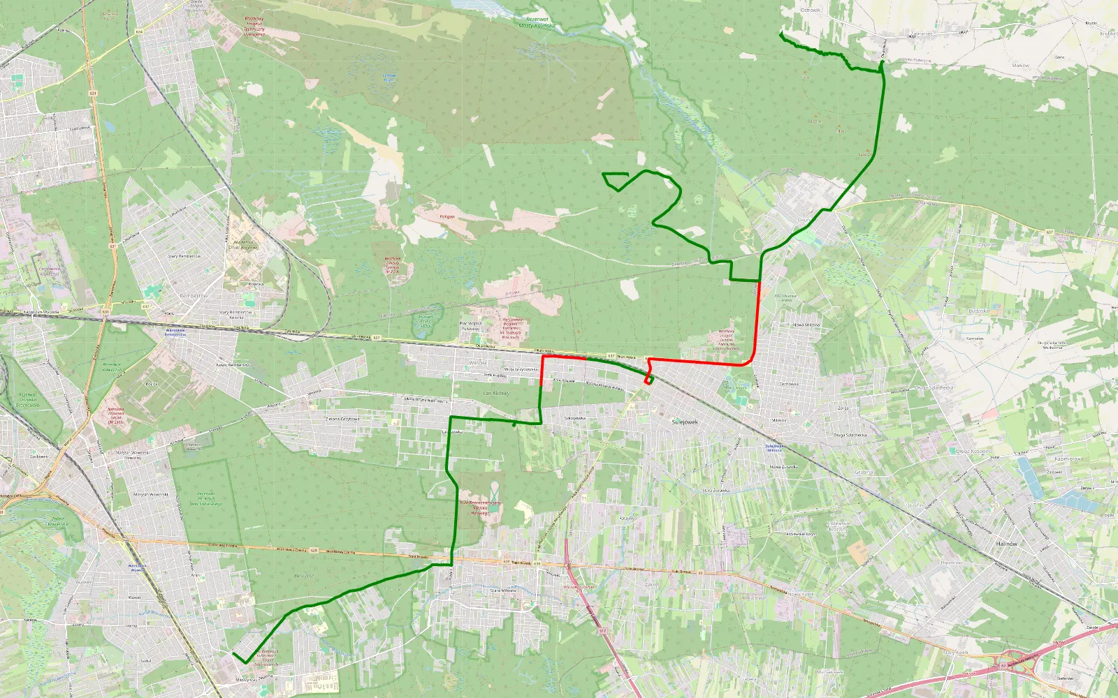 Map of Okuniew - 16.9 km offroad trail, Wołomin County