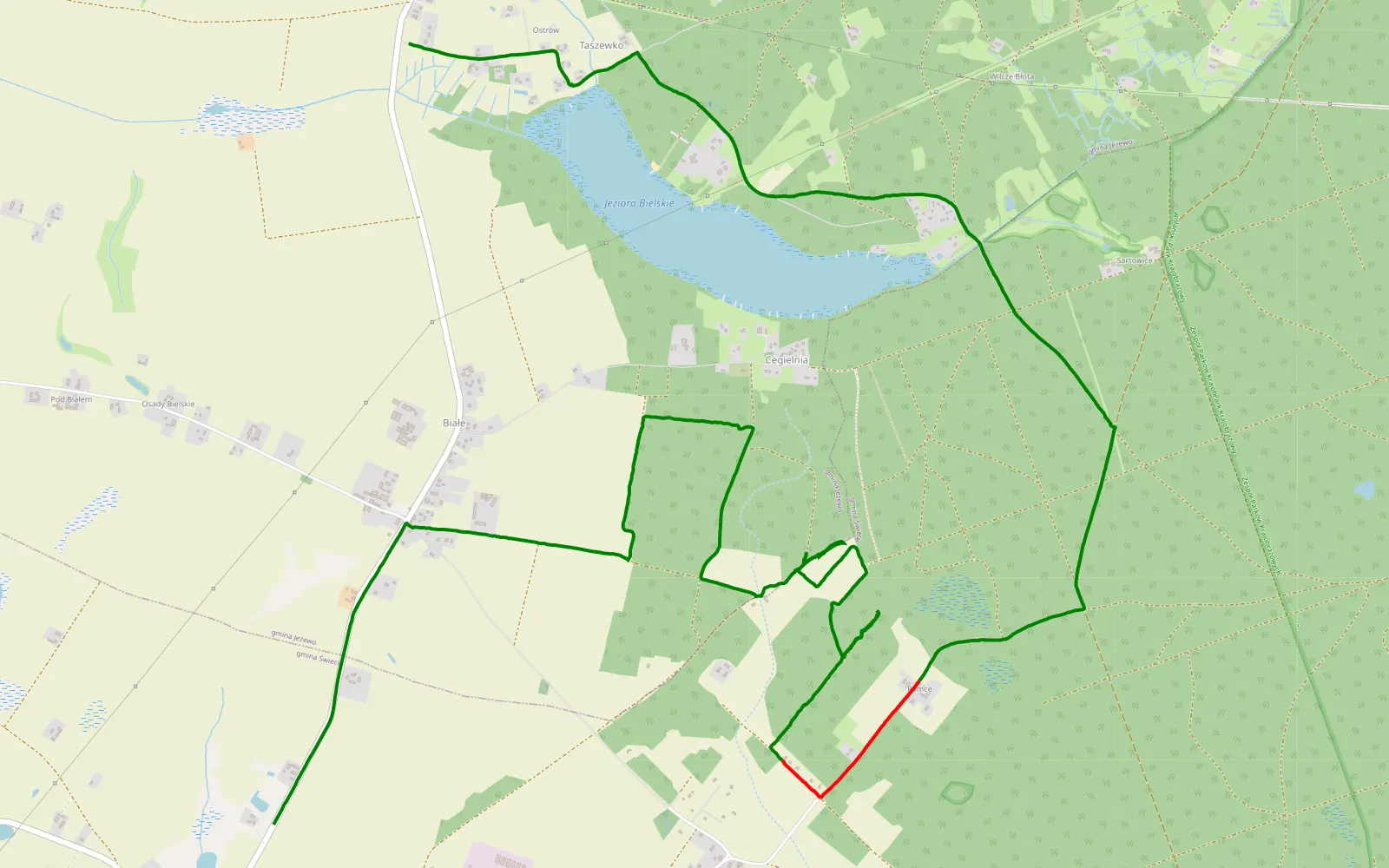 Map of Czaple - Taszewko - 11.3 km offroad trail, Świecie County