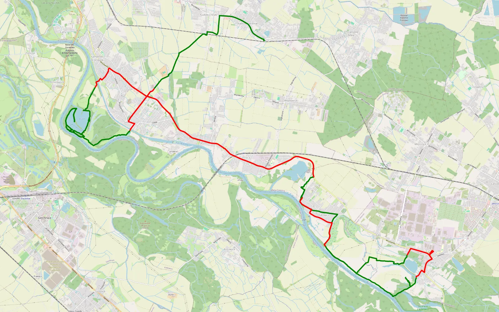 Map of Ratowice - Nadolice Wielkie - 35.5 km offroad trail, Wrocław County