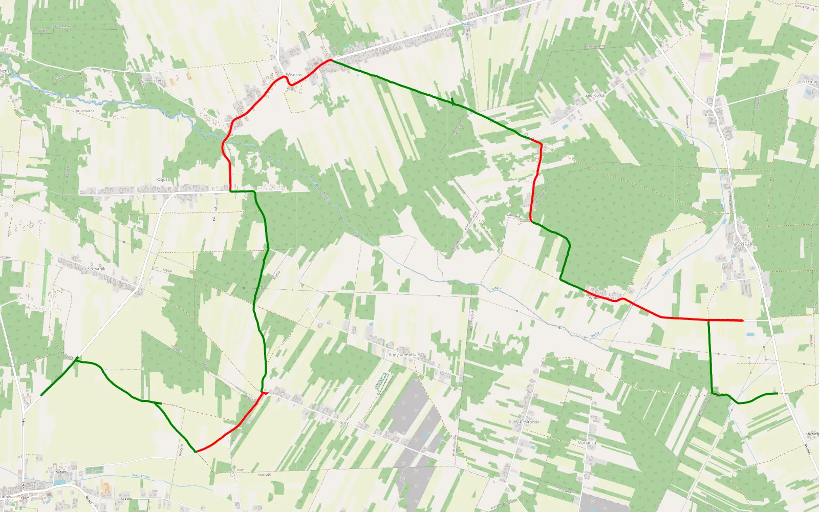 Mapa trasy Jakubów - Zawoda - 14.7 km trasy offroad, Powiat Miński