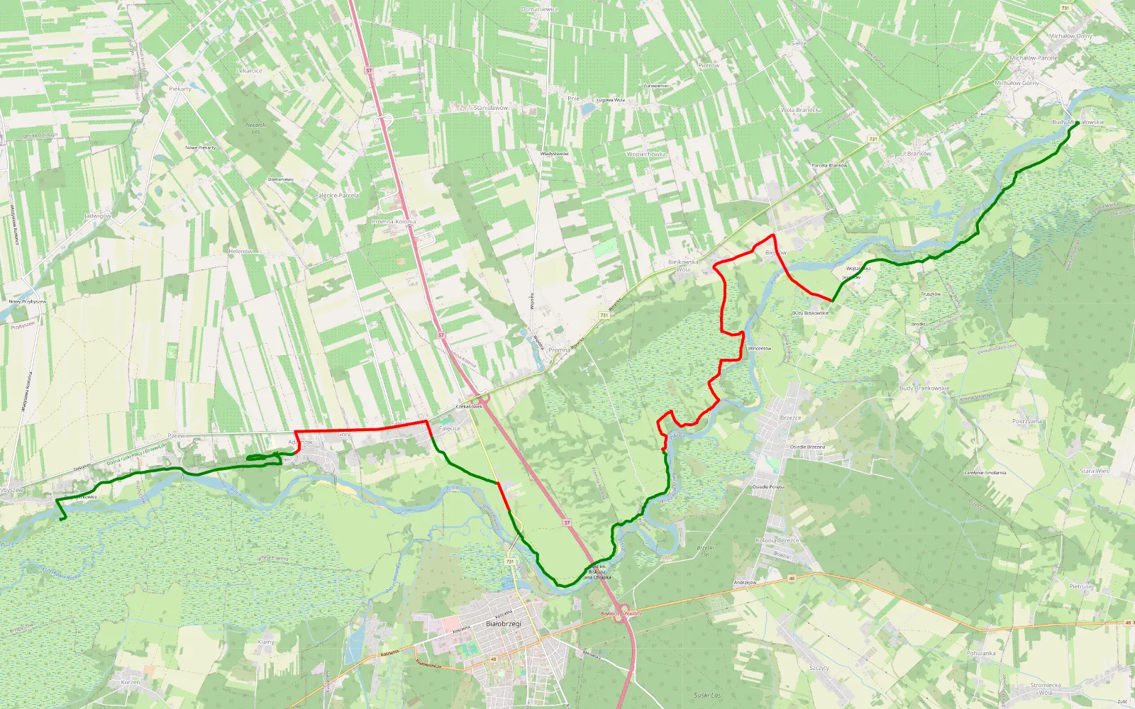 Map of Budy Michałowskie - Przybyszew MORG super - 20.8 km offroad trail, Białobrzegi County