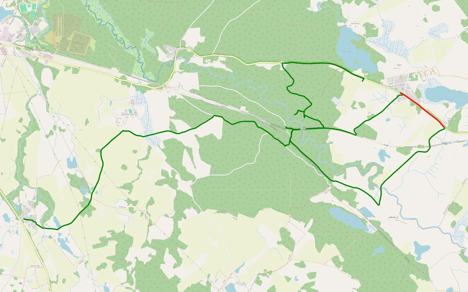 Mapa trasy Różyńsk - Przeczka - 15.5 km trasy offroad, Powiat Gołdapski