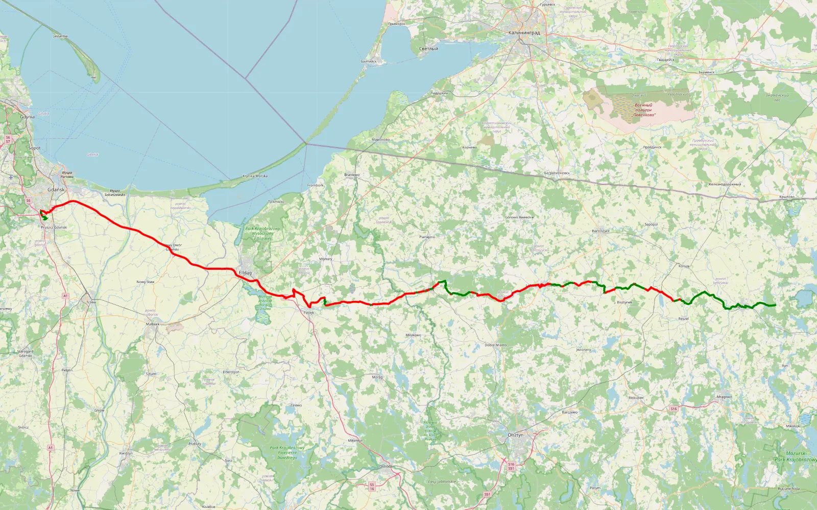 Mapa trasy Trasa offroad 207 km, Powiat Lidzbarski - 207 km trasy offroad, Powiat Lidzbarski