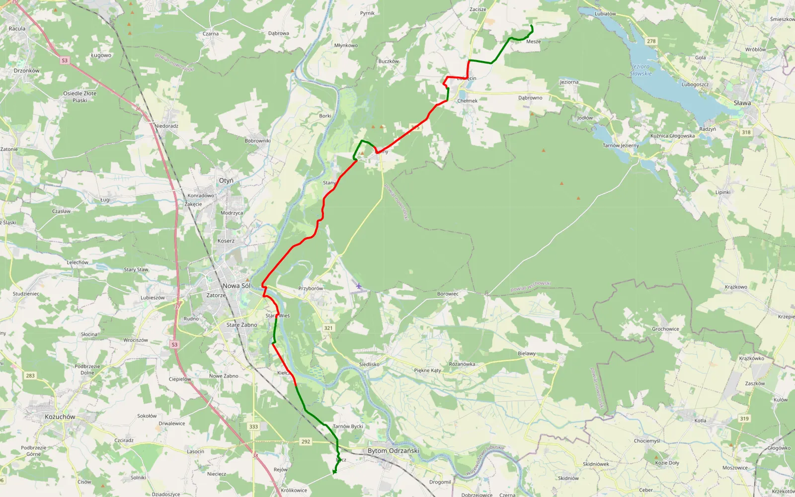 Map of Mesze - Bycz - 31 km offroad trail, Nowa Sól County