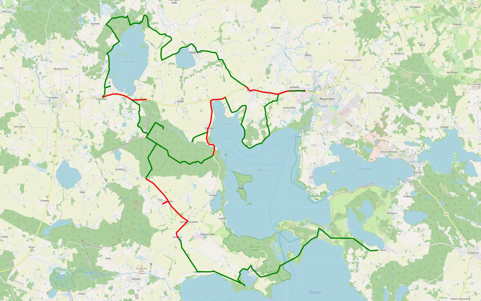 Map of Harsz - Surwile - 64.1 km offroad trail, Węgorzewo County