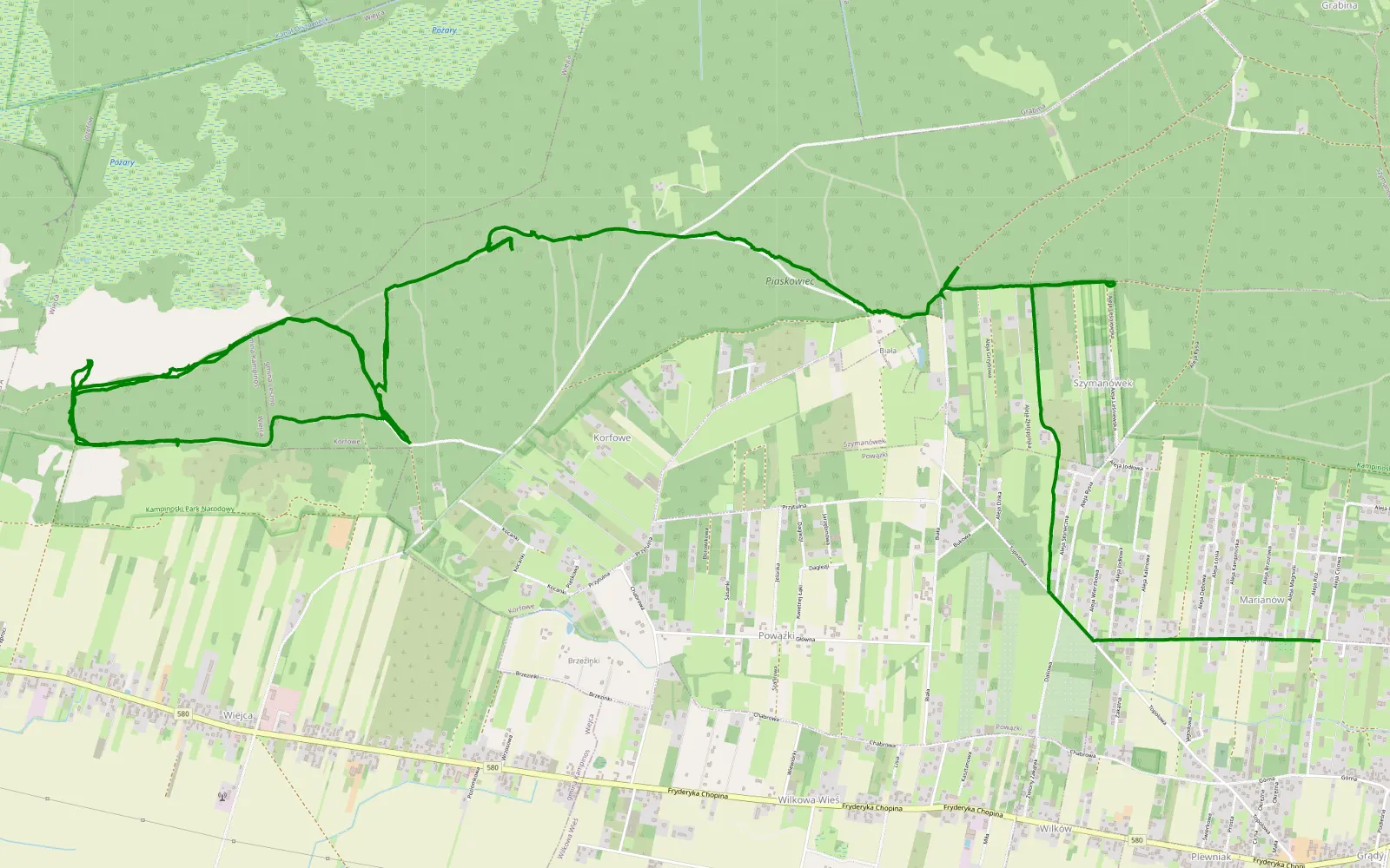 Map of Koszówka - Marianów - 13 km offroad trail, Warsaw West County