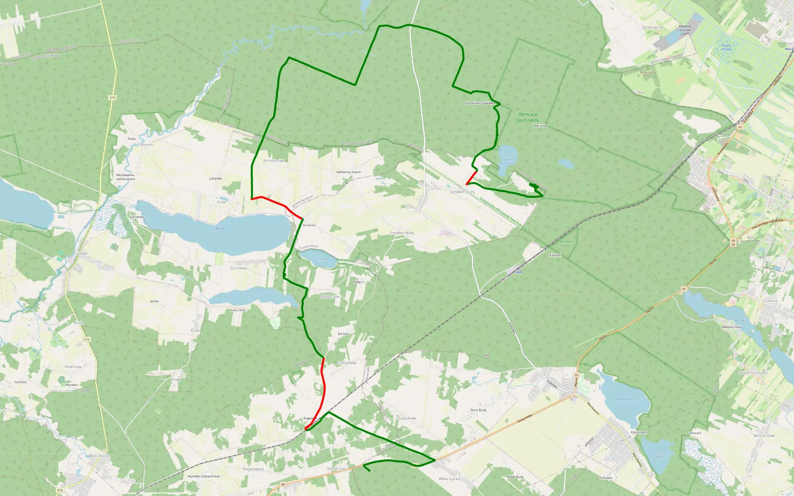 Map of Suchy - 22.1 km offroad trail, Płock County