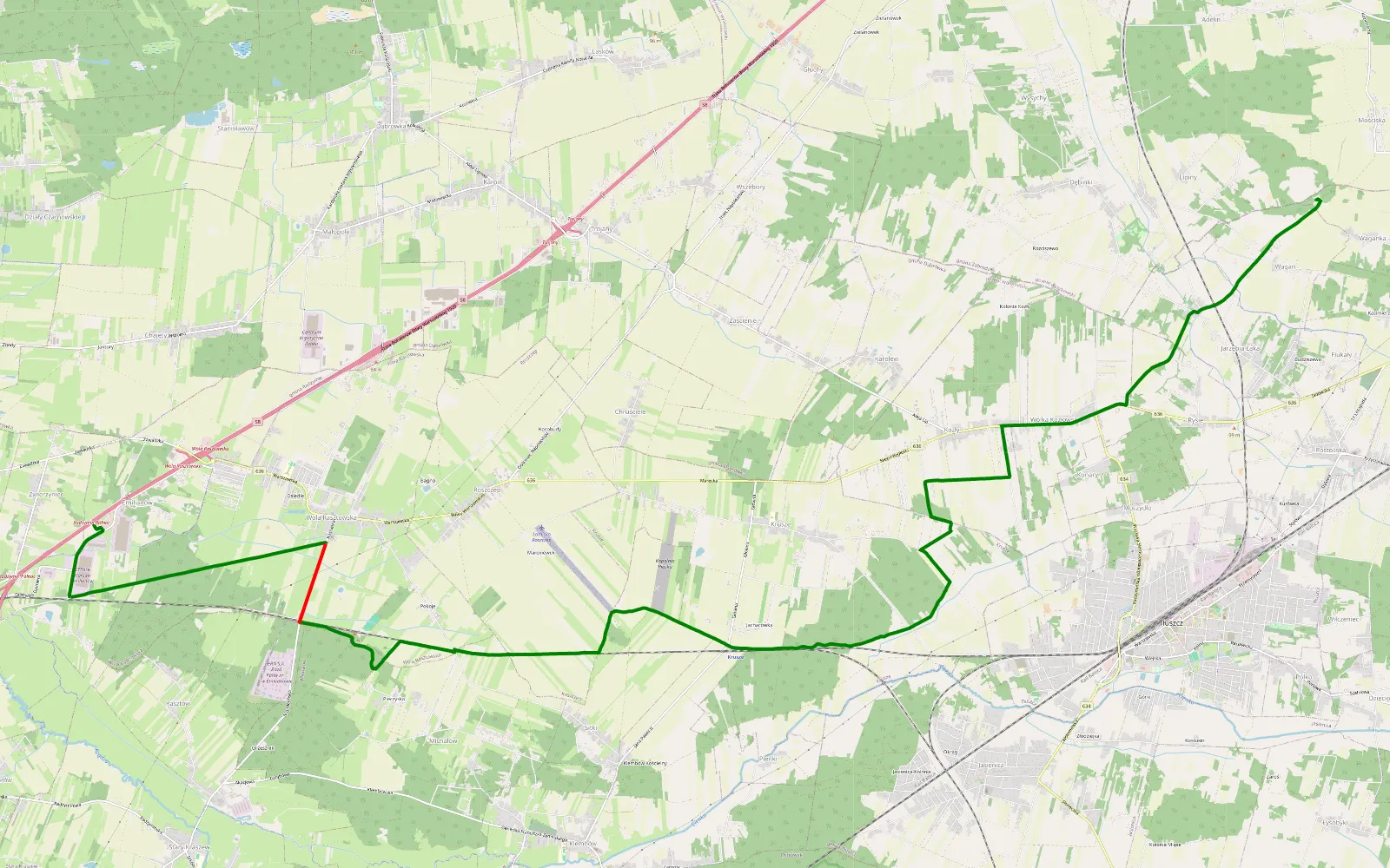 Mapa trasy Zwierzyniec - Wagan - 16.3 km trasy offroad, Powiat Wołomiński