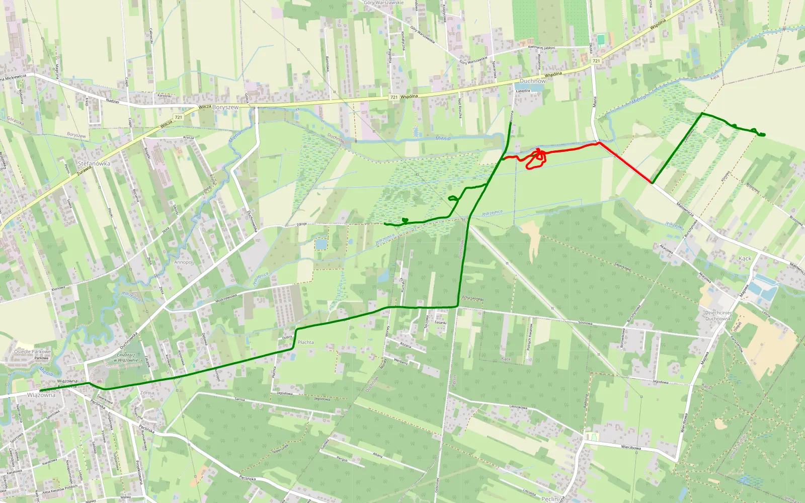 Mapa trasy Duchnów - Wiązowna - 10.1 km trasy offroad, Powiat Otwocki