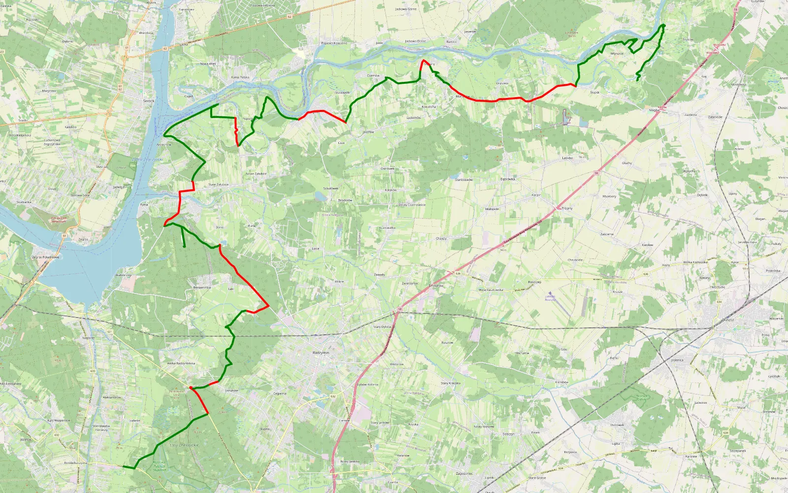 Mapa trasy Near warsaw - 60.1 km trasy offroad, Powiat Wołomiński