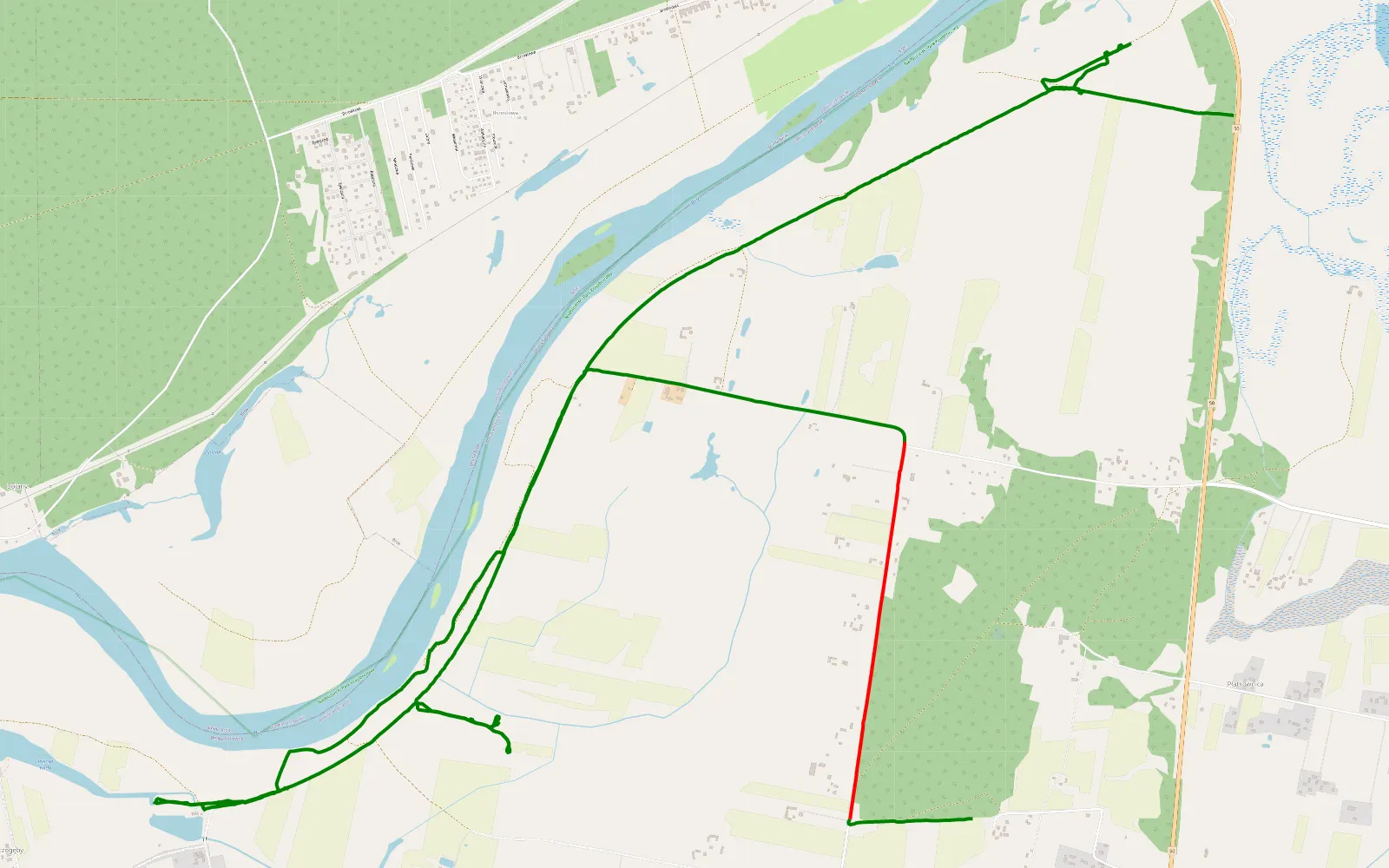 Mapa trasy Płatkownica - Brok - 12 km trasy offroad, Powiat Węgrowski