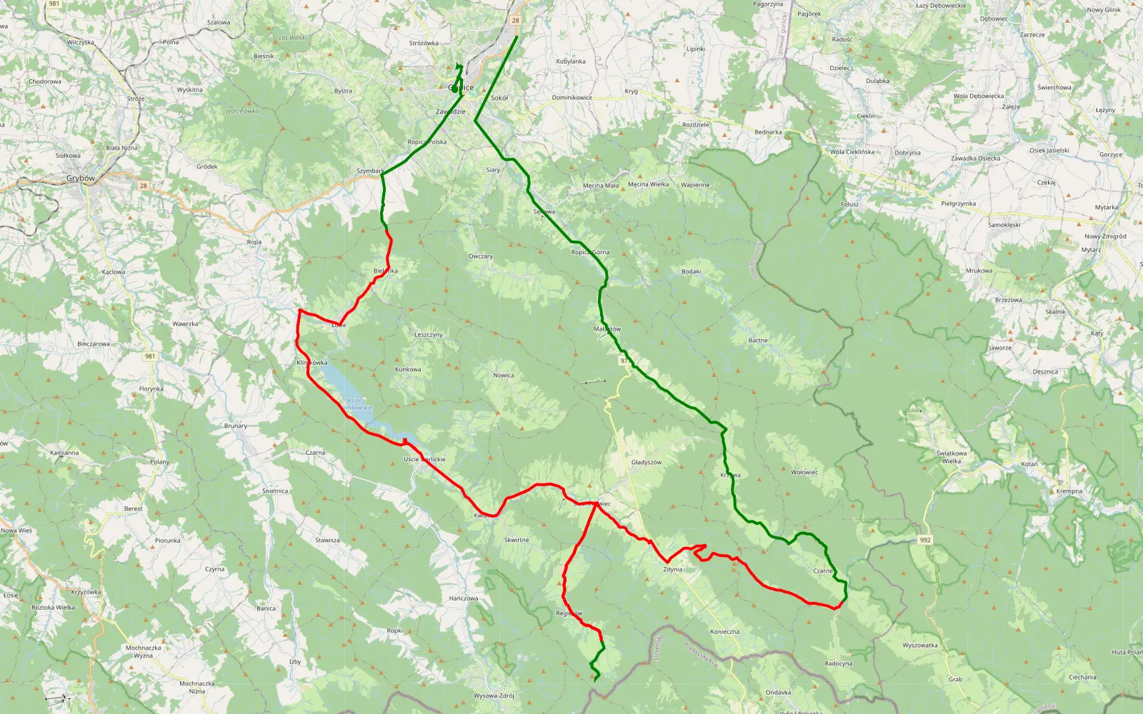 Mapa trasy Night raiding - 63.8 km trasy offroad, Powiat Gorlicki