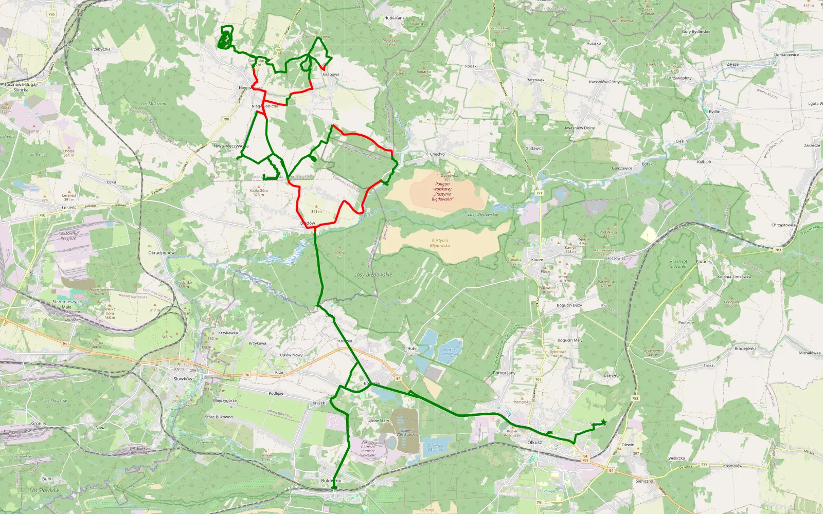 Map of Olkusz - Skalskie - 52.3 km offroad trail, Zawiercie County