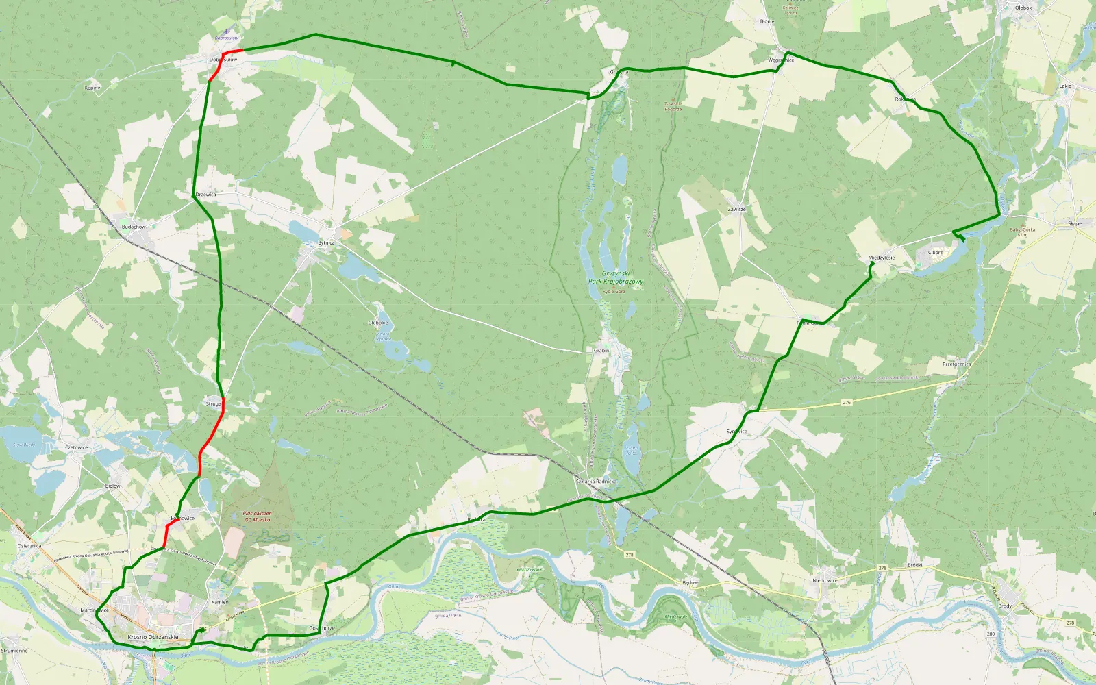 Mapa trasy Part of TET - 27.1 km trasy offroad, Powiat Krośnieński