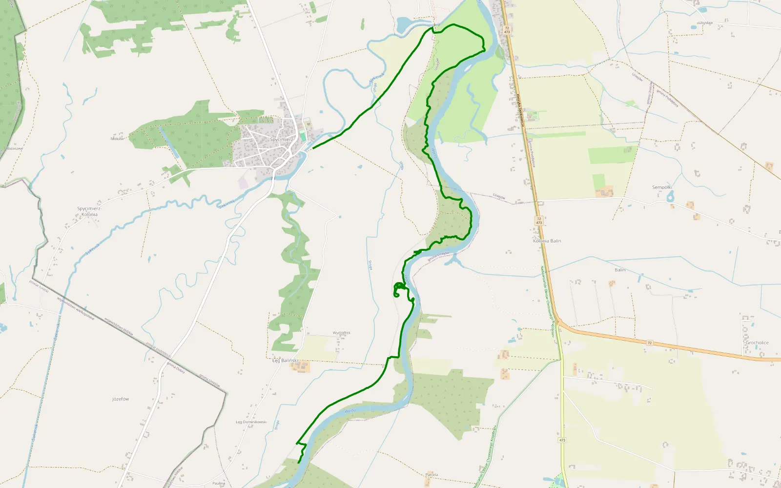 Map of Spycimierz - Łęg Dominikowski - 8.6 km offroad trail, Poddębice County
