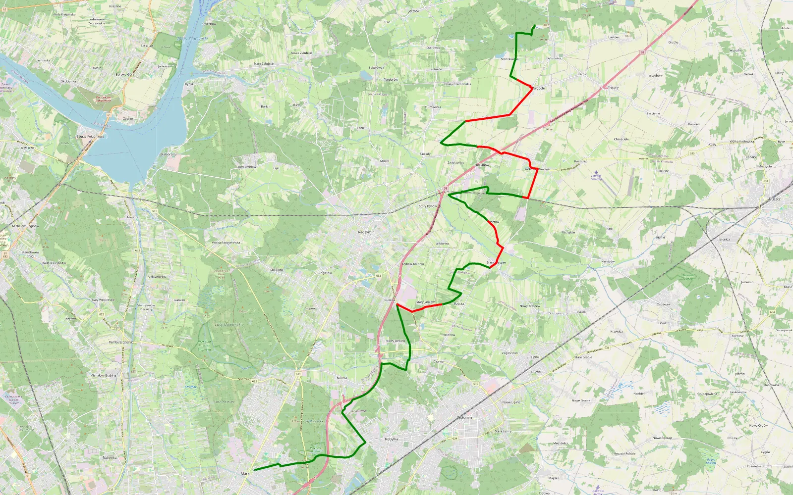 Mapa trasy Marki - Dąbrówka - 31 km trasy offroad, Powiat Wołomiński