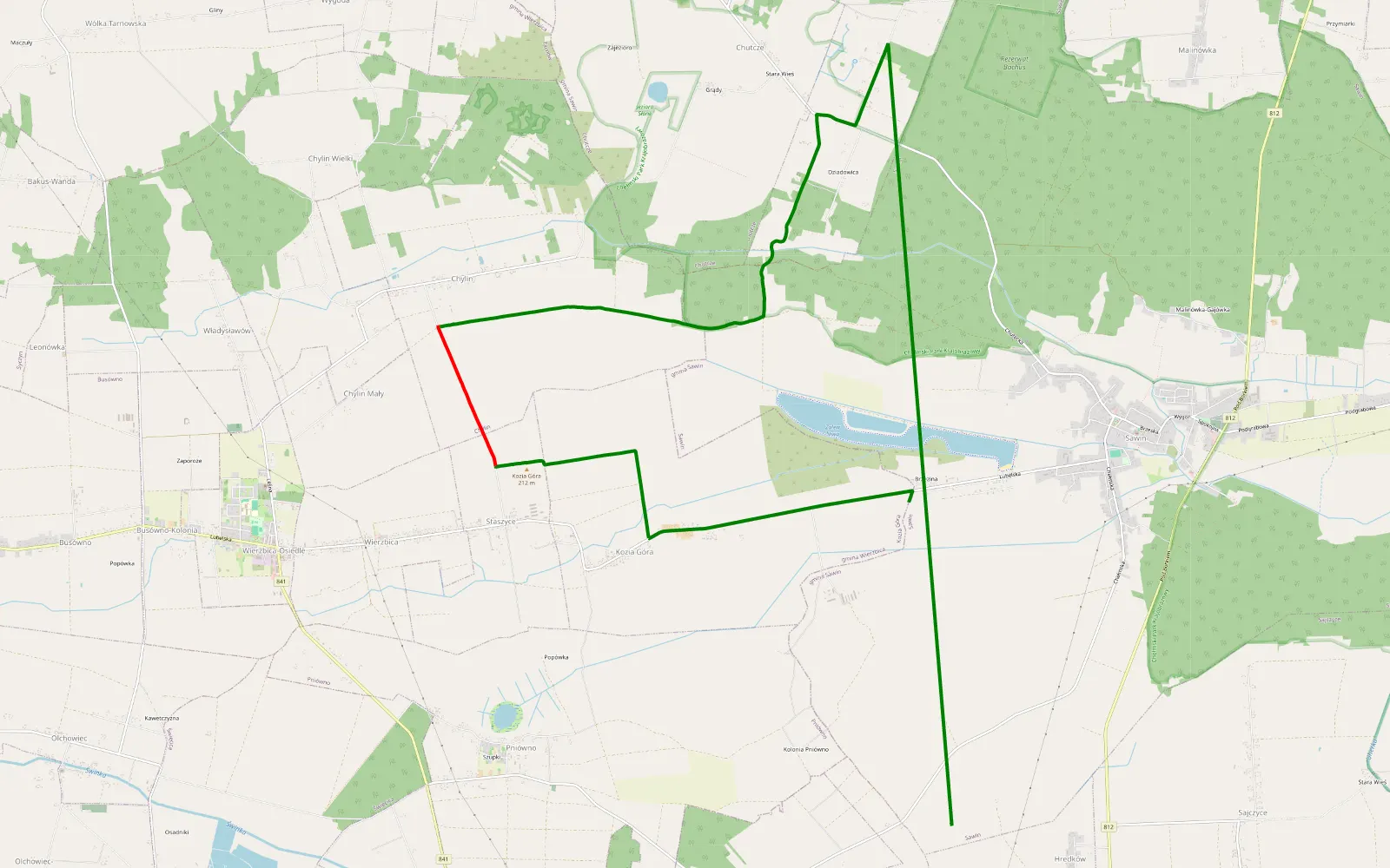 Map of Sawin - Kolonia Krobonosz - 9.8 km offroad trail, Chełm County