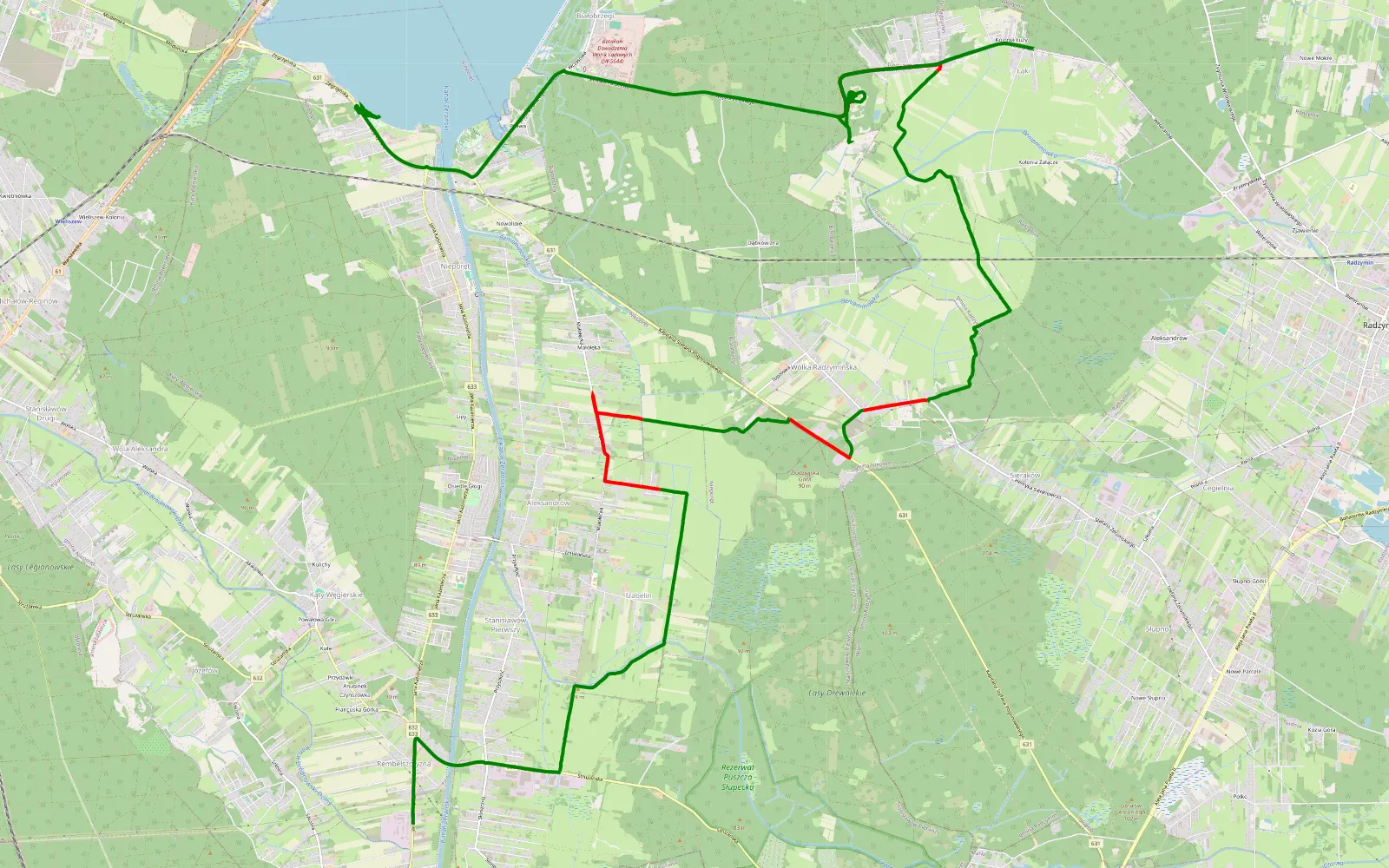 Mapa trasy Trasa offroad 18.7 km, Powiat Legionowski - 18.7 km trasy offroad, Powiat Legionowski