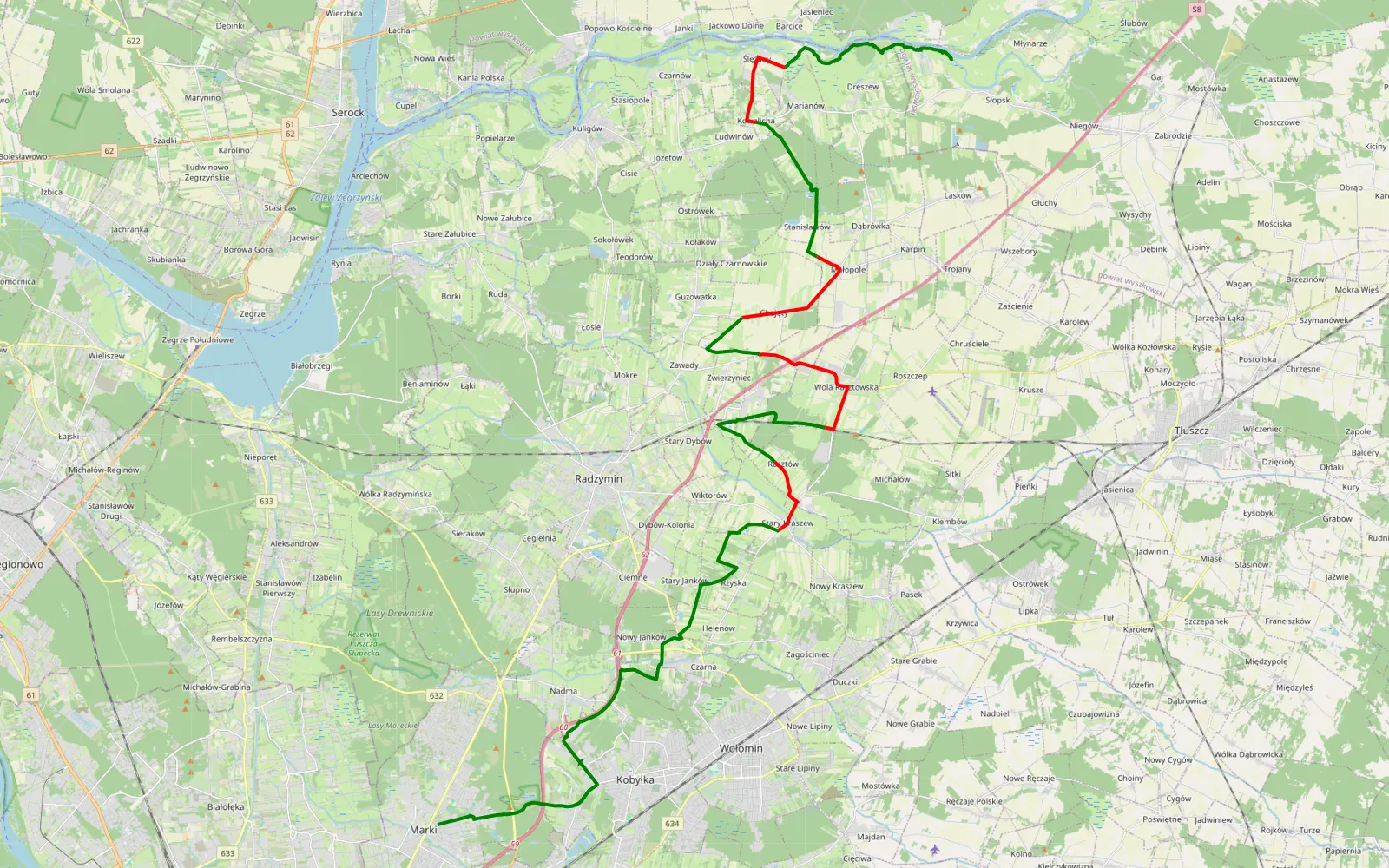Map of Marki - Osiny - 40 km offroad trail, Wołomin County