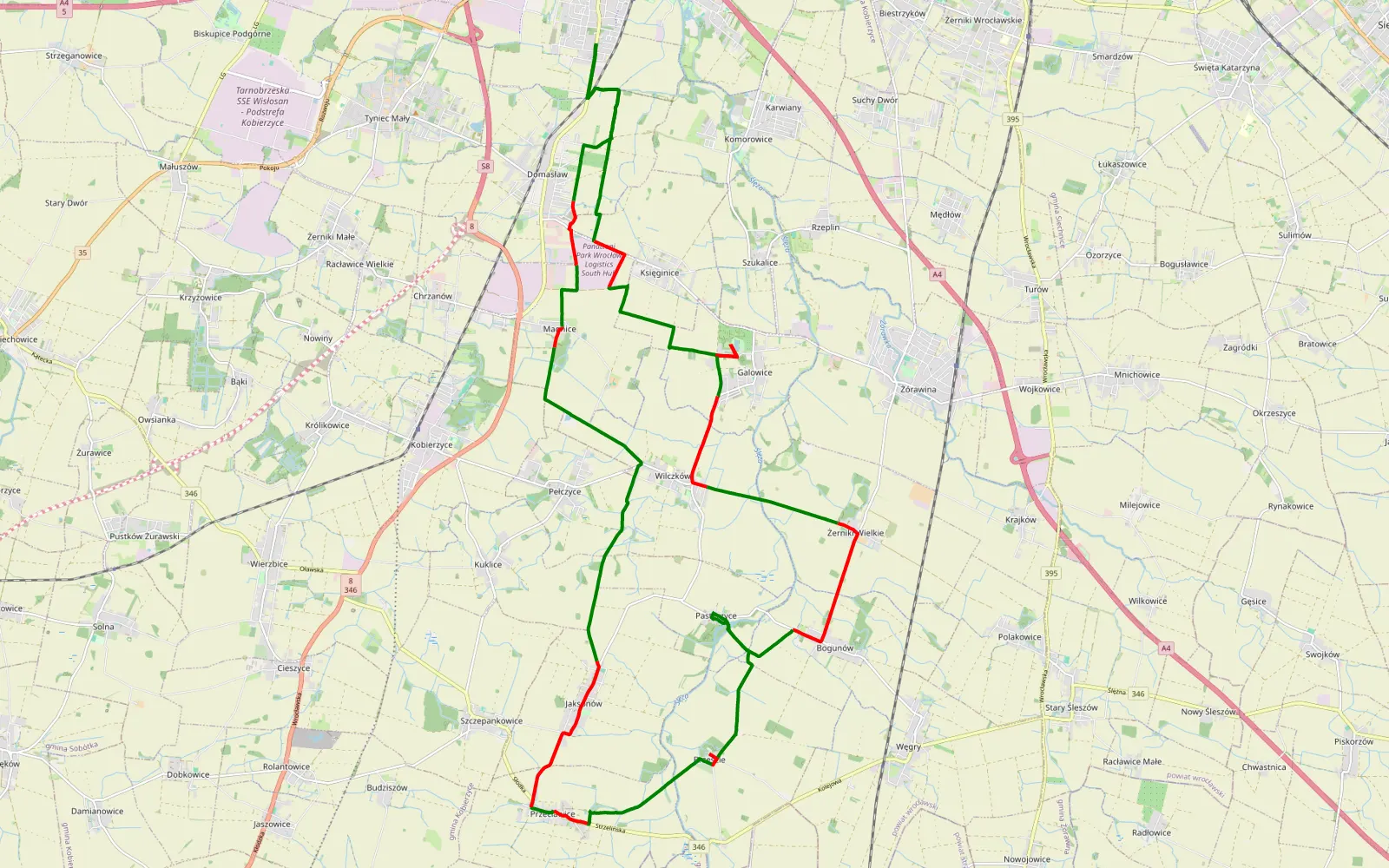 Map of Bielany Wrocławskie - 38.4 km offroad trail, Wrocław County