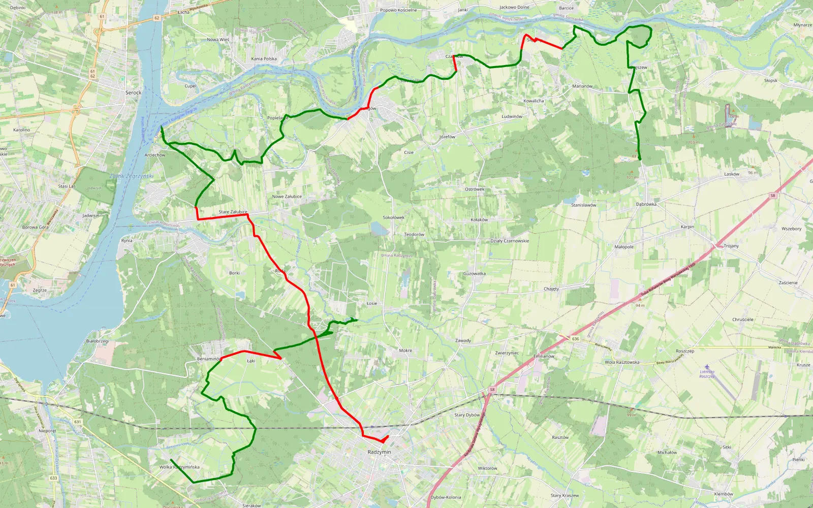 Map of Trasa Bug - 53.3 km offroad trail, Wołomin County