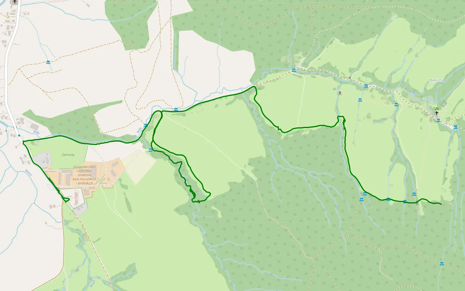 Map of Bieliczna - Izby - 4.6 km offroad trail, Gorlice County