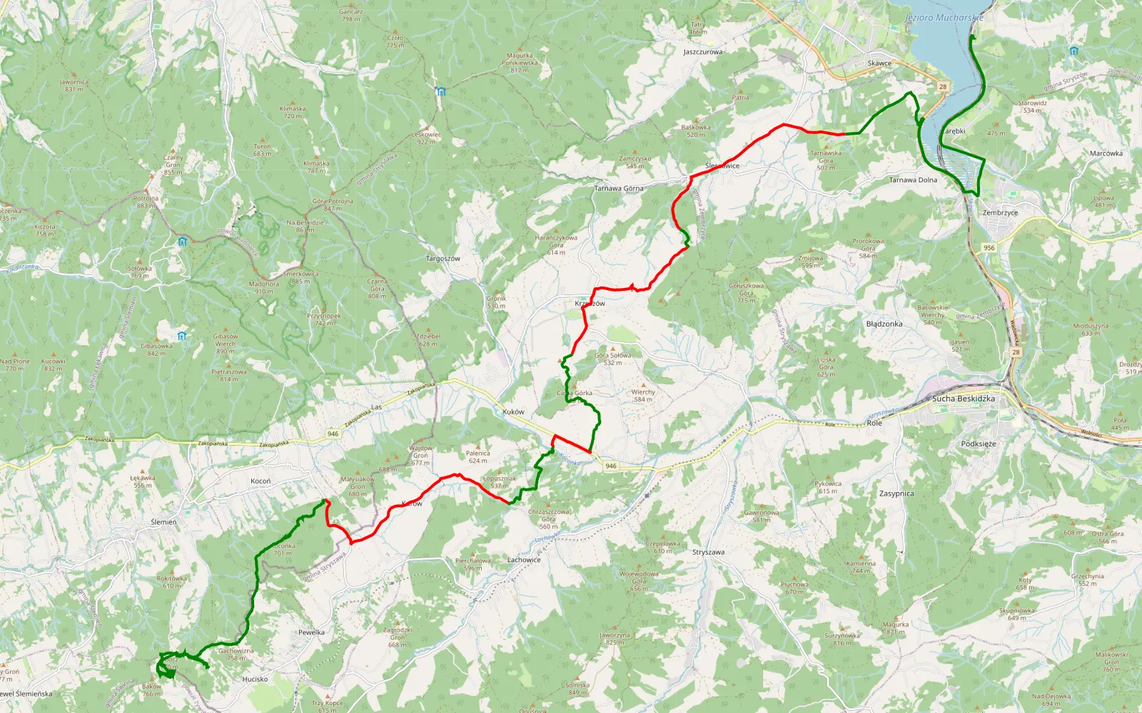 Map of Nowe - 28.4 km offroad trail, Sucha County