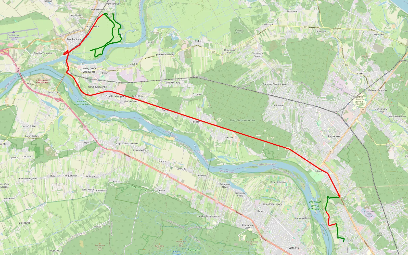 Map of Nowodwory - Pomiechowo - 37.1 km offroad trail, Legionowo County