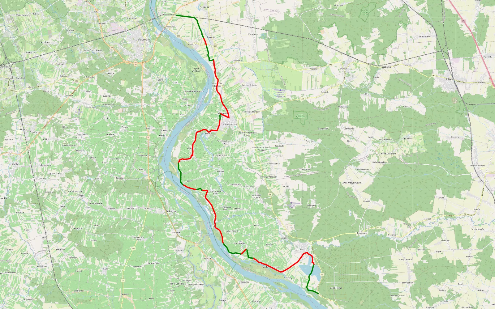 Mapa trasy Kępa Gliniecka - Osiedle Wilga - 34.8 km trasy offroad, Powiat Otwocki