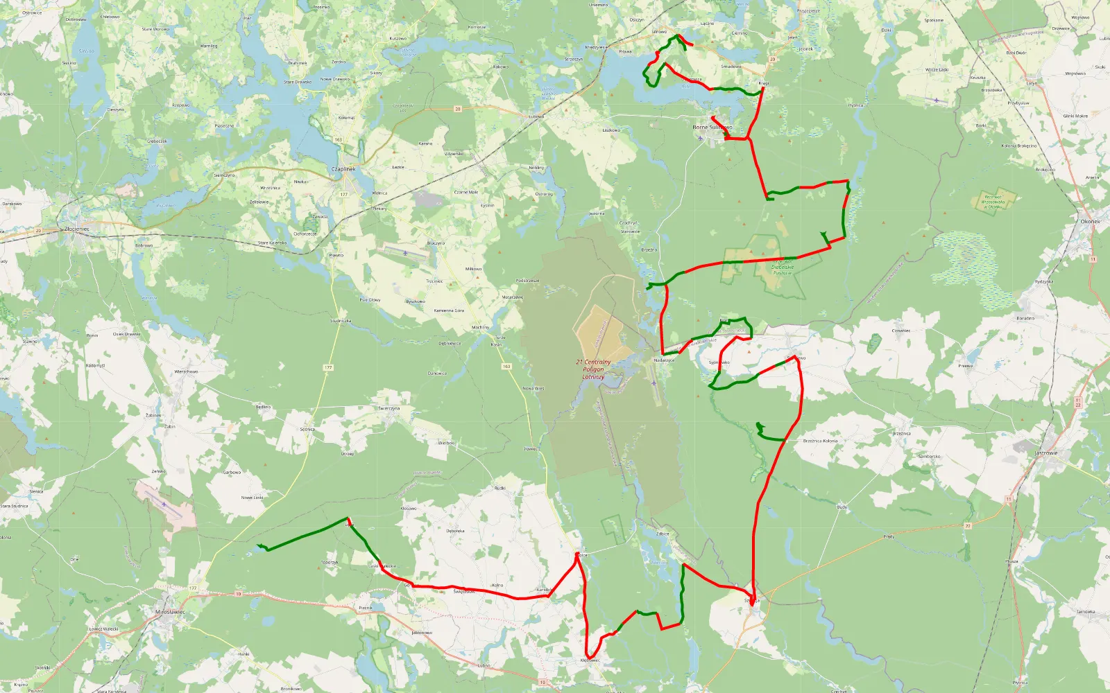 Map of Nowe Laski - Silnowo - 131.4 km offroad trail, Szczecinek County