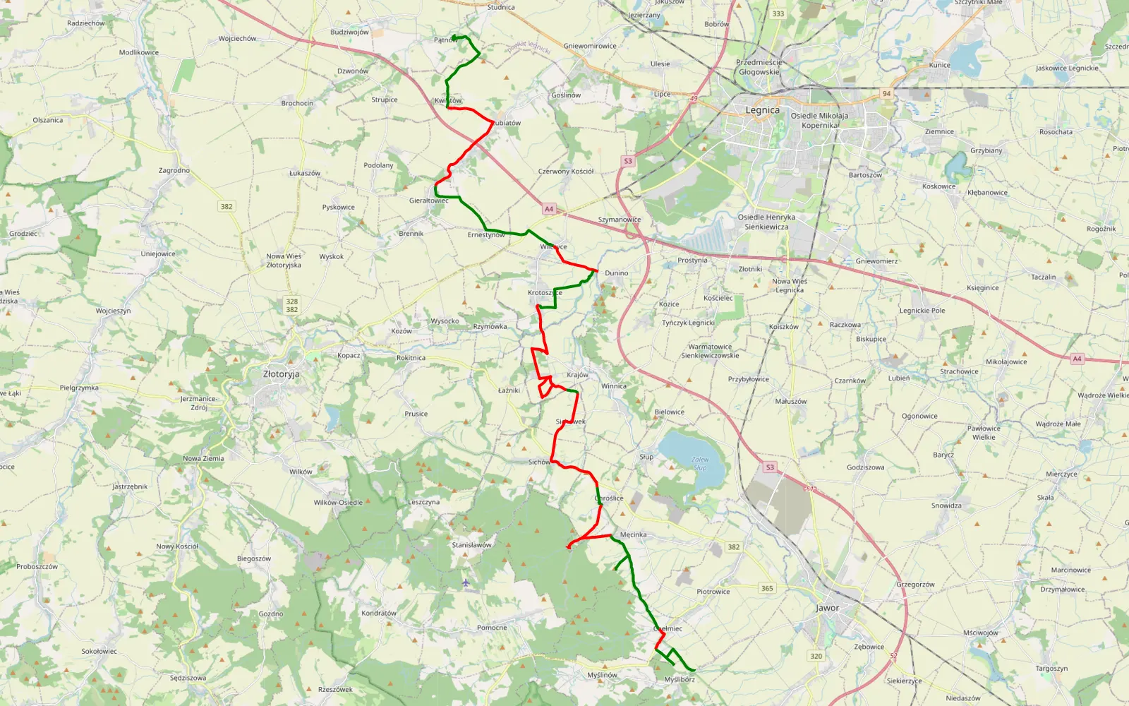 Map of Pątnów - Jerzyków - 45 km offroad trail, Jawor County