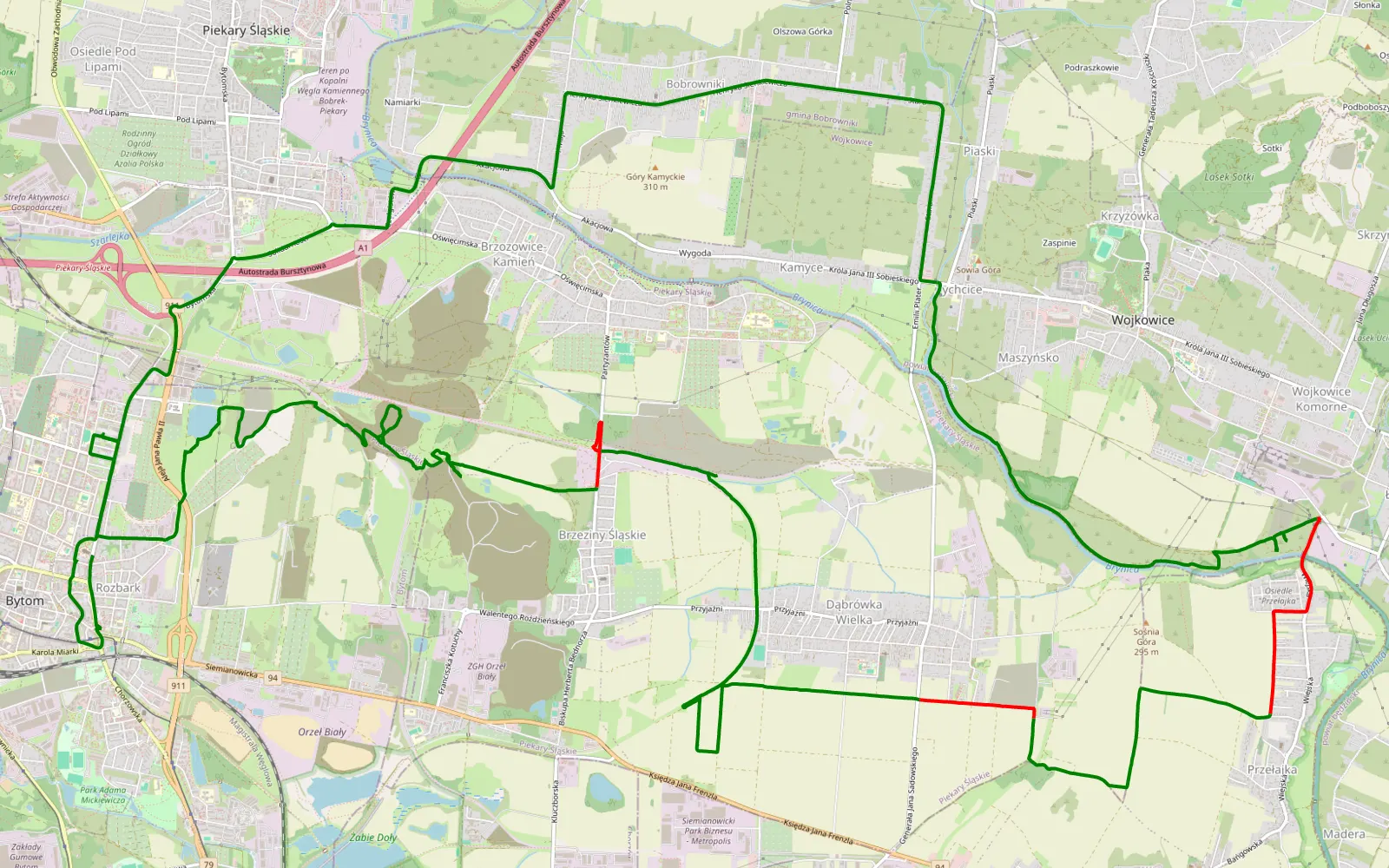 Map of Bytom - 22.5 km offroad trail, Piekary Śląskie