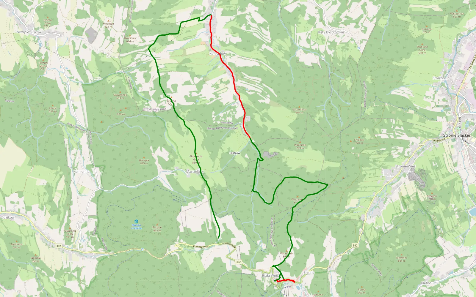 Mapa trasy Pętla Puchaczówka - 18.5 km trasy offroad, Powiat Kłodzki