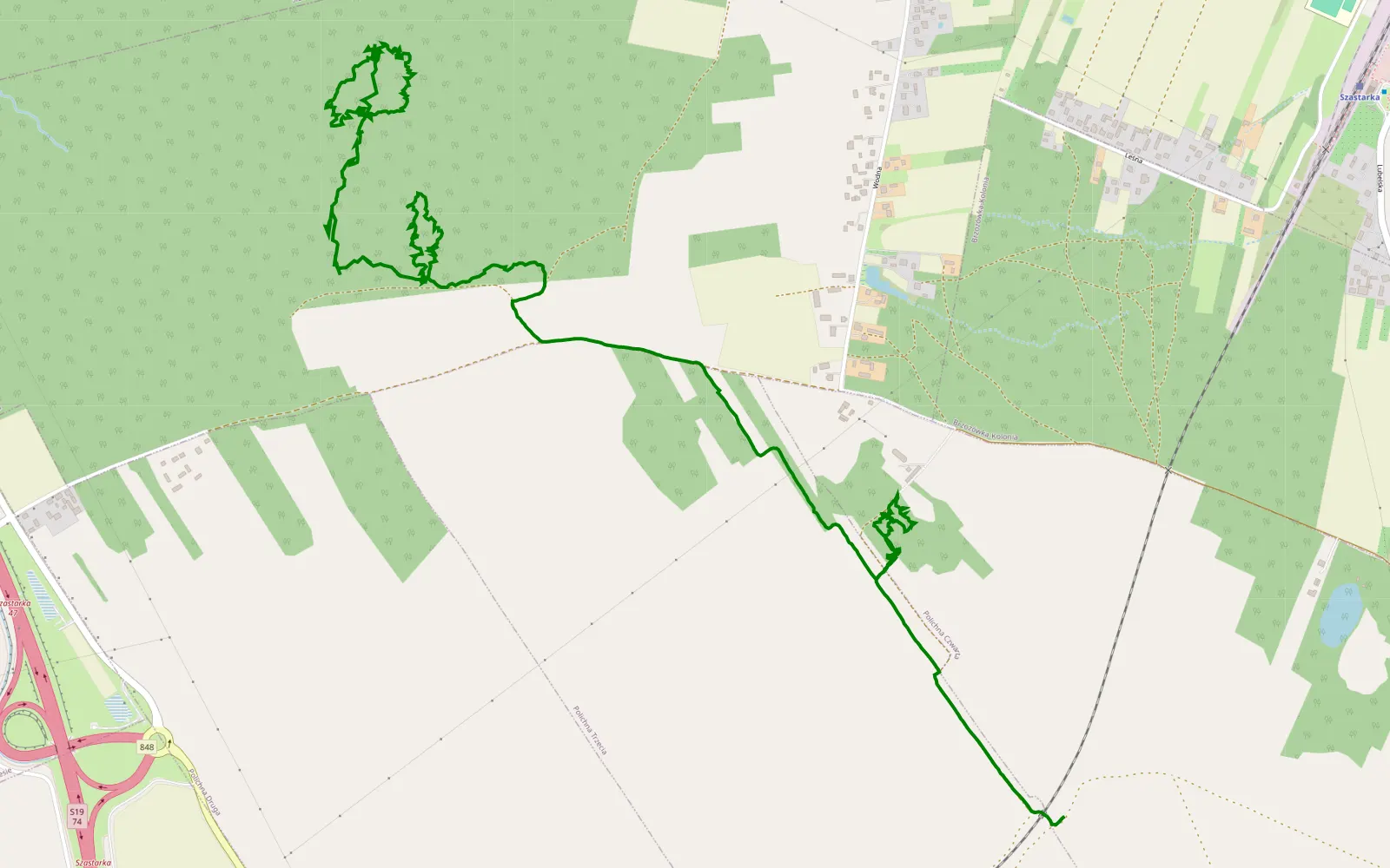 Mapa trasy Szastarka - 5.6 km trasy offroad, Powiat Kraśnicki