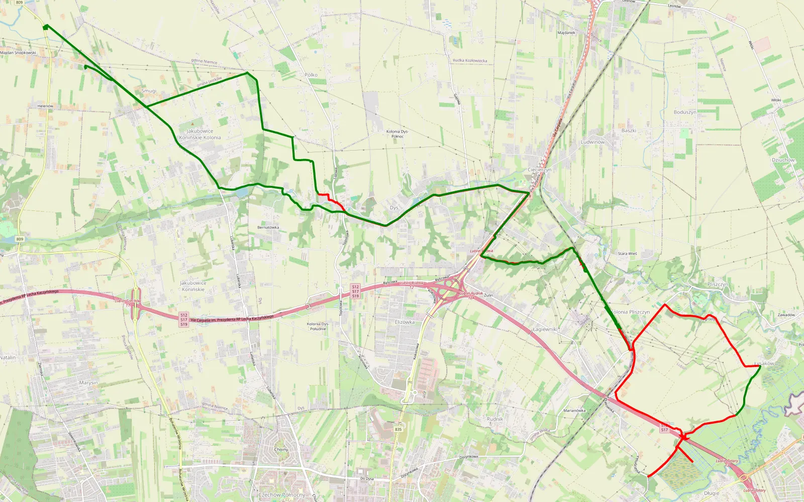 Mapa trasy Smugi - 24.3 km trasy offroad, Powiat Lubelski