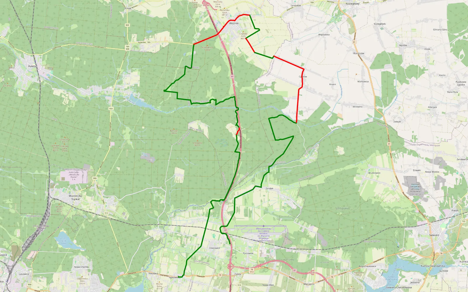 Mapa trasy Ożarowice - Tapkowice - 41 km trasy offroad, Powiat Lubliniecki