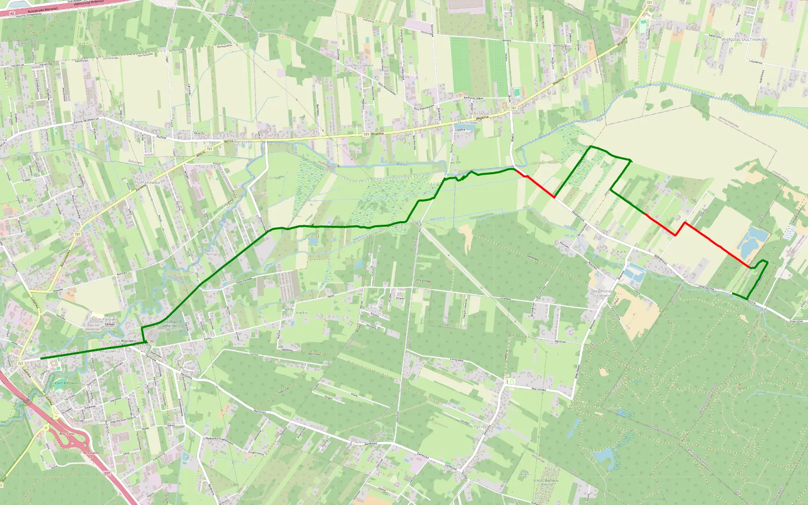 Mapa trasy Wiązowna - Kąck - 6.9 km trasy offroad, Powiat Otwocki