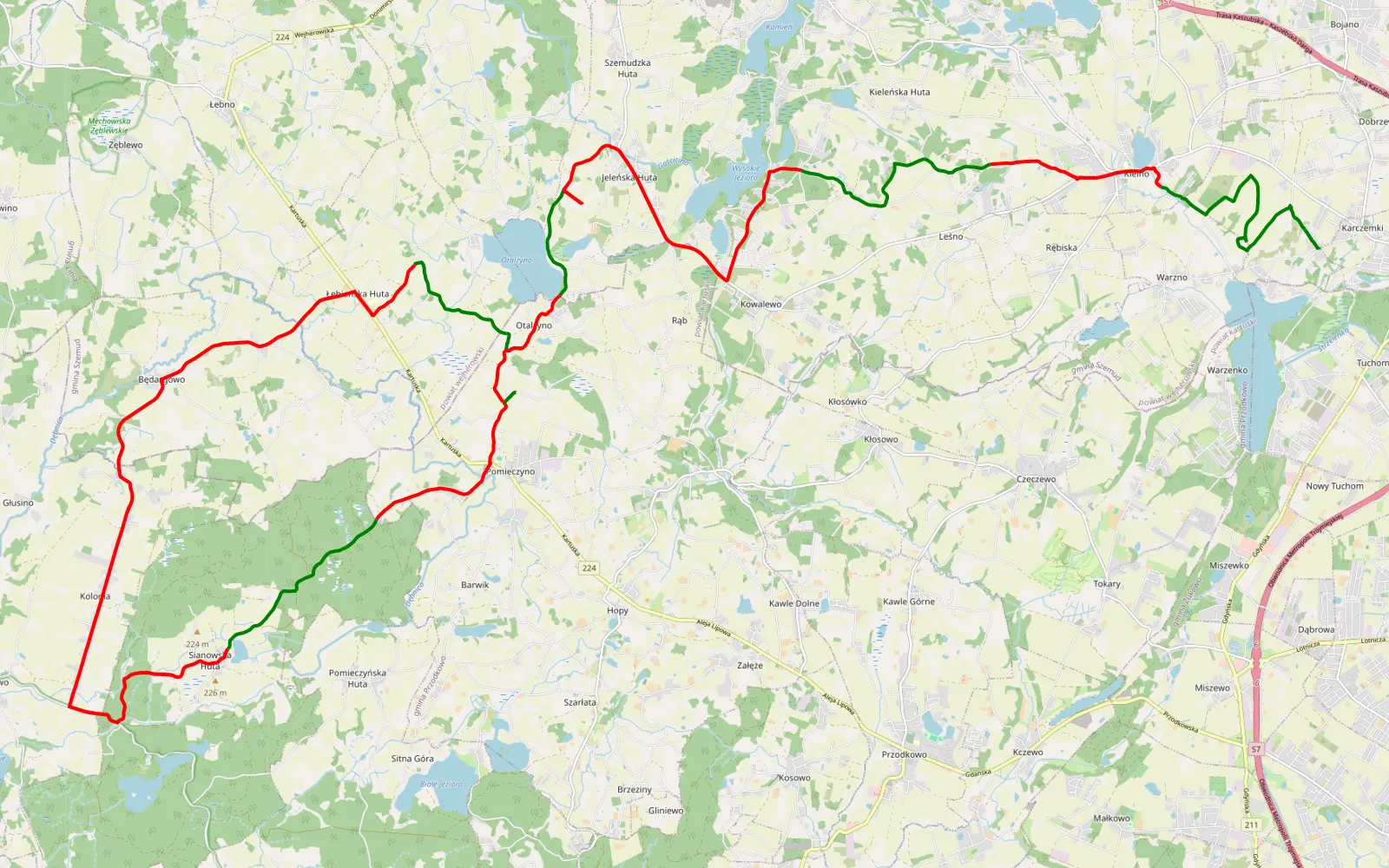 Map of Pomieczyno - Karczemki - 41.8 km offroad trail, Wejherowo County